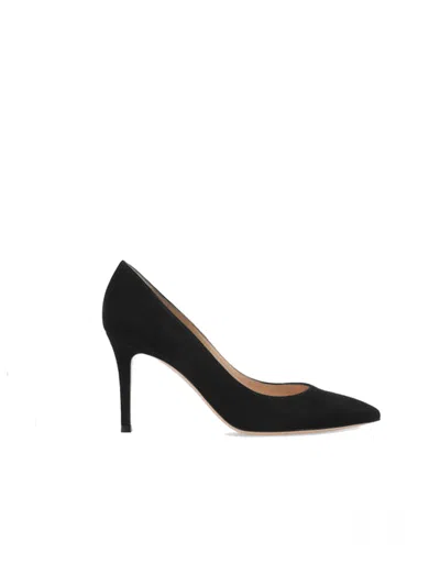 Gianvito Rossi Pointed Toe Heeled Shoes In Silk In Black