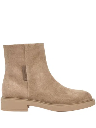 Gianvito Rossi Lexington Suede Ankle Boots In Neutral