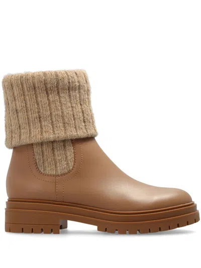 Gianvito Rossi Tenney Leather And Ribbed-knit Chelsea Boots In Brown