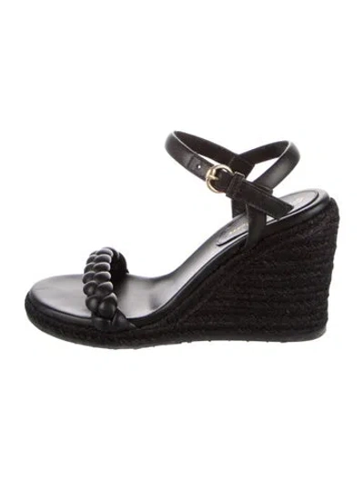 Pre-owned Gianvito Rossi Leather Braided Accents Espadrilles In Black