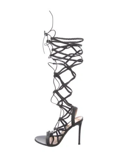 Pre-owned Gianvito Rossi Leather Braided Accents Gladiator Sandals In Black