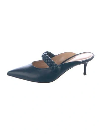 Pre-owned Gianvito Rossi Leather Braided Accents Mules In Blue