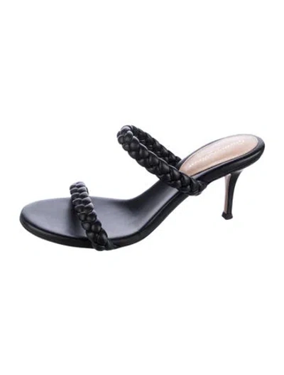 Pre-owned Gianvito Rossi Leather Braided Accents Slides In Black
