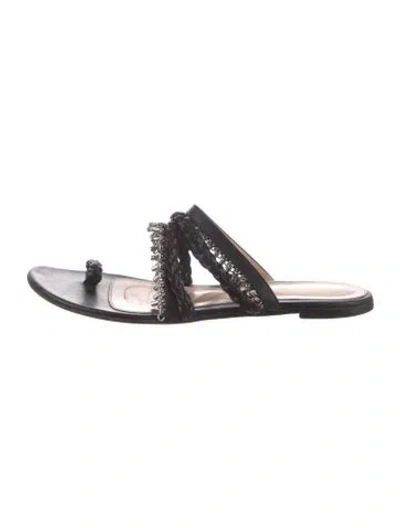 Pre-owned Gianvito Rossi Leather Braided Accents Slides In Black