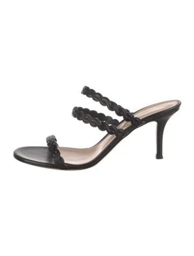 Pre-owned Gianvito Rossi Leather Braided Accents Slides In Black