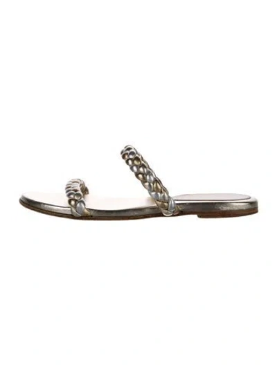 Pre-owned Gianvito Rossi Leather Braided Accents Slides In Gold