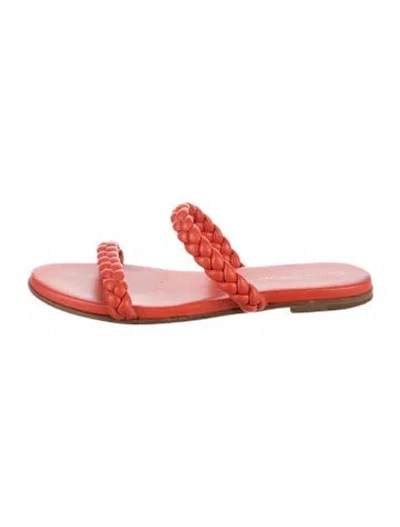 Pre-owned Gianvito Rossi Leather Braided Accents Slides In Orange