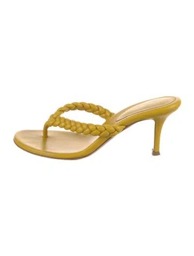 Pre-owned Gianvito Rossi Leather Braided Accents Slides In Yellow