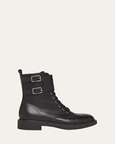 Gianvito Rossi Leather Buckle Cuff Combat Booties