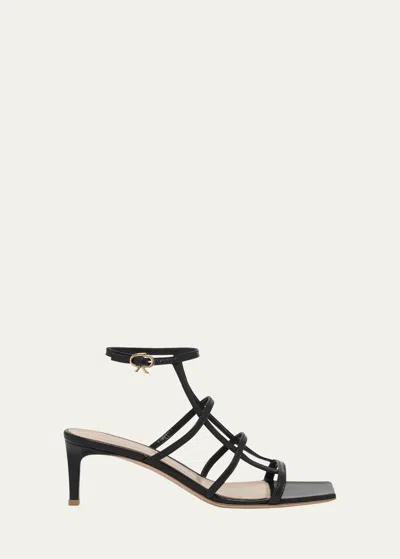 Gianvito Rossi Leather Caged Ankle-strap Sandals In Black