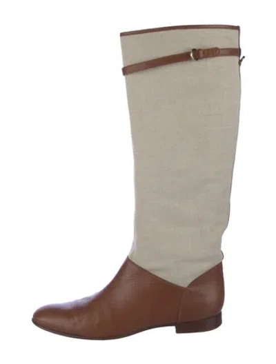 Pre-owned Gianvito Rossi Leather Colorblock Pattern Riding Boots In Neutral