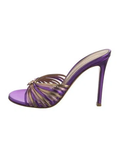 Pre-owned Gianvito Rossi Leather Colorblock Pattern Slides In Purple
