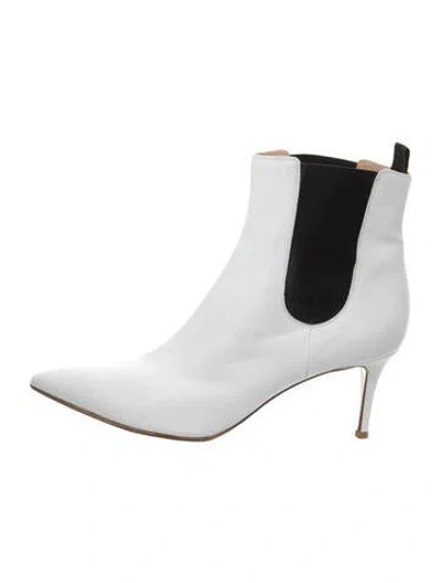 Pre-owned Gianvito Rossi Leather Colorblock Pattern Sock Boots In White