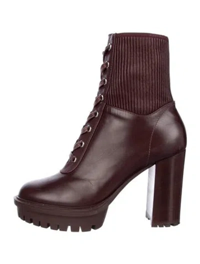 Pre-owned Gianvito Rossi Leather Combat Boots In Burgundy