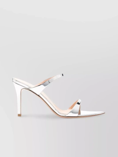 Gianvito Rossi Leather Covered Heel Sandals In White