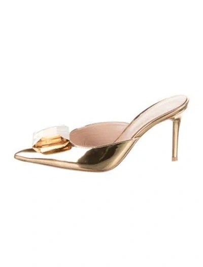 Pre-owned Gianvito Rossi Leather Crystal Embellishments Mules W/ Tags In Gold/metallic