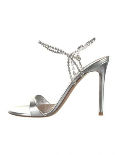 Pre-owned Gianvito Rossi Leather Crystal Embellishments Sandals W/ Tags In Silver