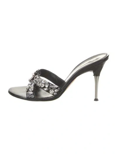 Pre-owned Gianvito Rossi Leather Crystal Embellishments Slides In Black
