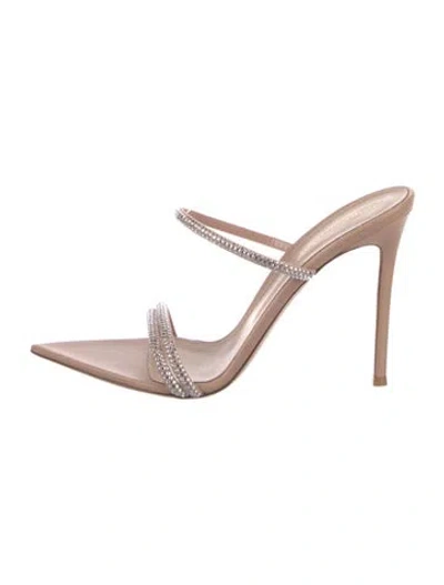 Pre-owned Gianvito Rossi Leather Crystal Embellishments Slides In Neutral
