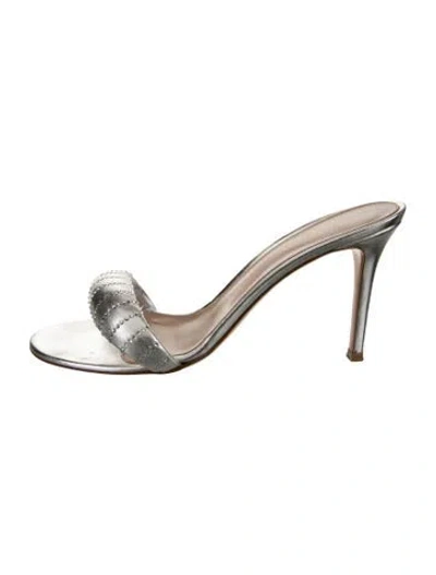 Pre-owned Gianvito Rossi Leather Crystal Embellishments Slides In Silver