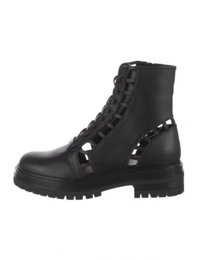 Pre-owned Gianvito Rossi Leather Cutout Accent Combat Boots In Black