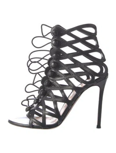 Pre-owned Gianvito Rossi Leather Cutout Accent Gladiator Sandals In Black