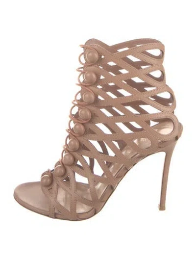 Pre-owned Gianvito Rossi Leather Cutout Accent Gladiator Sandals In Brown