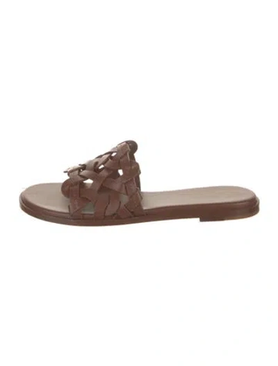 Pre-owned Gianvito Rossi Leather Cutout Accent Slides In Brown