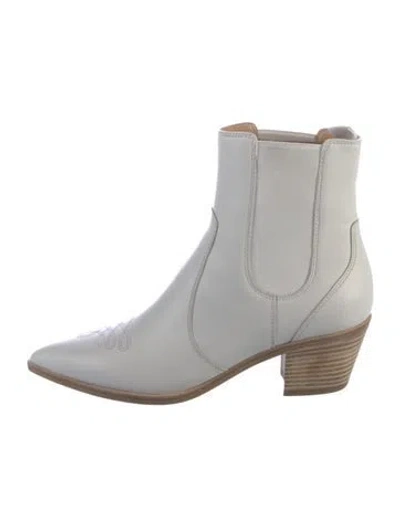 Pre-owned Gianvito Rossi Leather Embroidered Accent Chelsea Boots W/ Tags In White