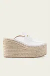 GIANVITO ROSSI LEATHER ESPADRILLE WEDGES IN WHITE