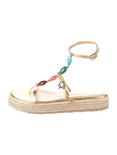 Pre-owned Gianvito Rossi Leather Espadrilles W/ Tags In Gold