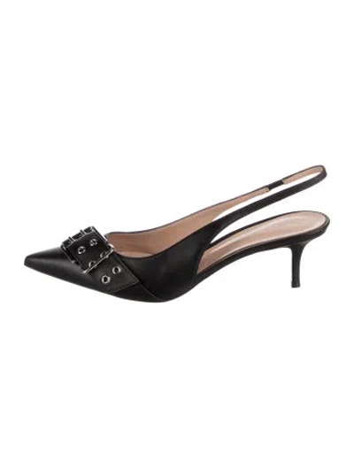 Pre-owned Gianvito Rossi Leather Eyelet Trim Slingback Pumps W/ Tags In Black