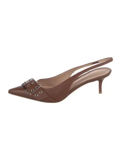 Pre-owned Gianvito Rossi Leather Eyelet Trim Slingback Pumps W/ Tags In Brown