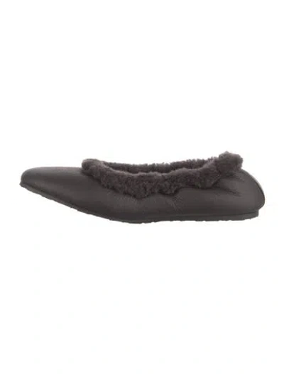 Pre-owned Gianvito Rossi Leather Fur Trim Ballet Flats In Brown