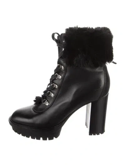 Pre-owned Gianvito Rossi Leather Fur Trim Combat Boots In Black