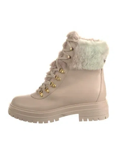 Pre-owned Gianvito Rossi Leather Fur Trim Combat Boots In Neutral