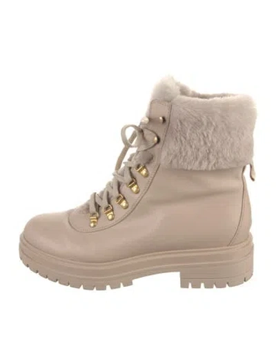 Pre-owned Gianvito Rossi Leather Fur Trim Combat Boots In Neutral