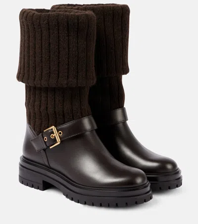 GIANVITO ROSSI THURSO LEATHER-TRIMMED BIKER BOOTS