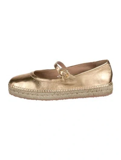 Pre-owned Gianvito Rossi Leather Mary Jane Flats In Gold