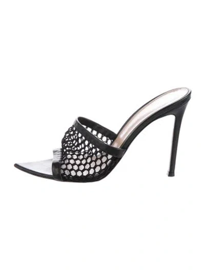 Pre-owned Gianvito Rossi Leather Mesh Accents Slides In Black