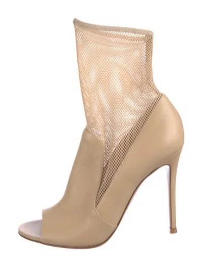 Pre-owned Gianvito Rossi Leather Mesh Accents Sock Boots In Neutral
