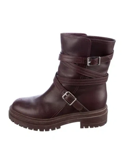 Pre-owned Gianvito Rossi Leather Moto Boots In Burgundy