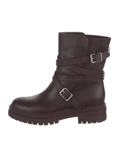Pre-owned Gianvito Rossi Leather Moto Boots In Burgundy