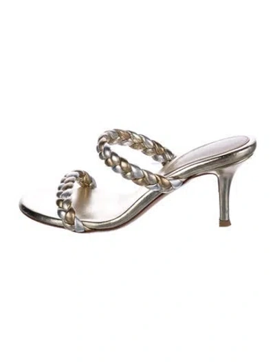 Pre-owned Gianvito Rossi Leather Patterned Slides In Gold