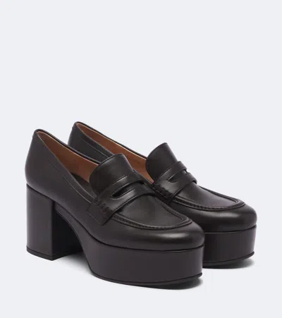 Gianvito Rossi Leather Platform Loafers In Brown