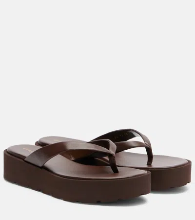 Gianvito Rossi Leather Platform Thong Sandals In Brown