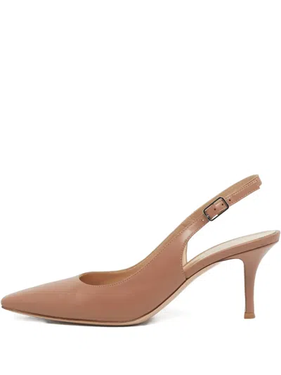 Pre-owned Gianvito Rossi Leather Pointed-toe Slingback Pumps In Brown