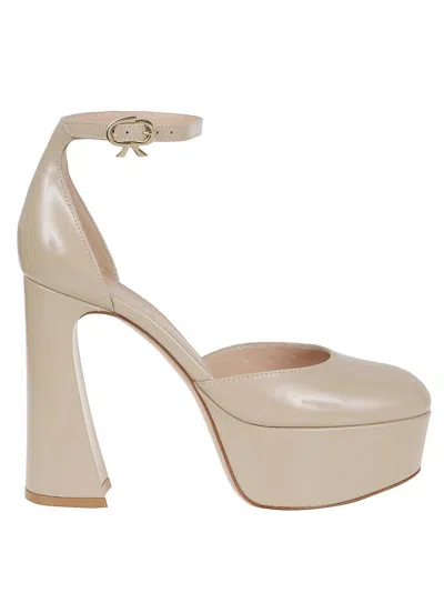 Gianvito Rossi Leather Sandal With Iconic Ribbon Buckle In Sand Sand