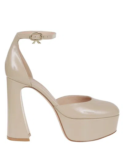 Gianvito Rossi Leather Sandal With Iconic Ribbon Buckle In Sand Sand
