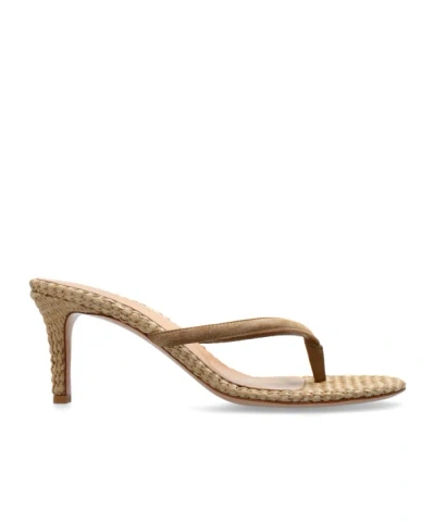 Gianvito Rossi Calypso Suede Raffia Thong Sandals Stiletto In Neutral
